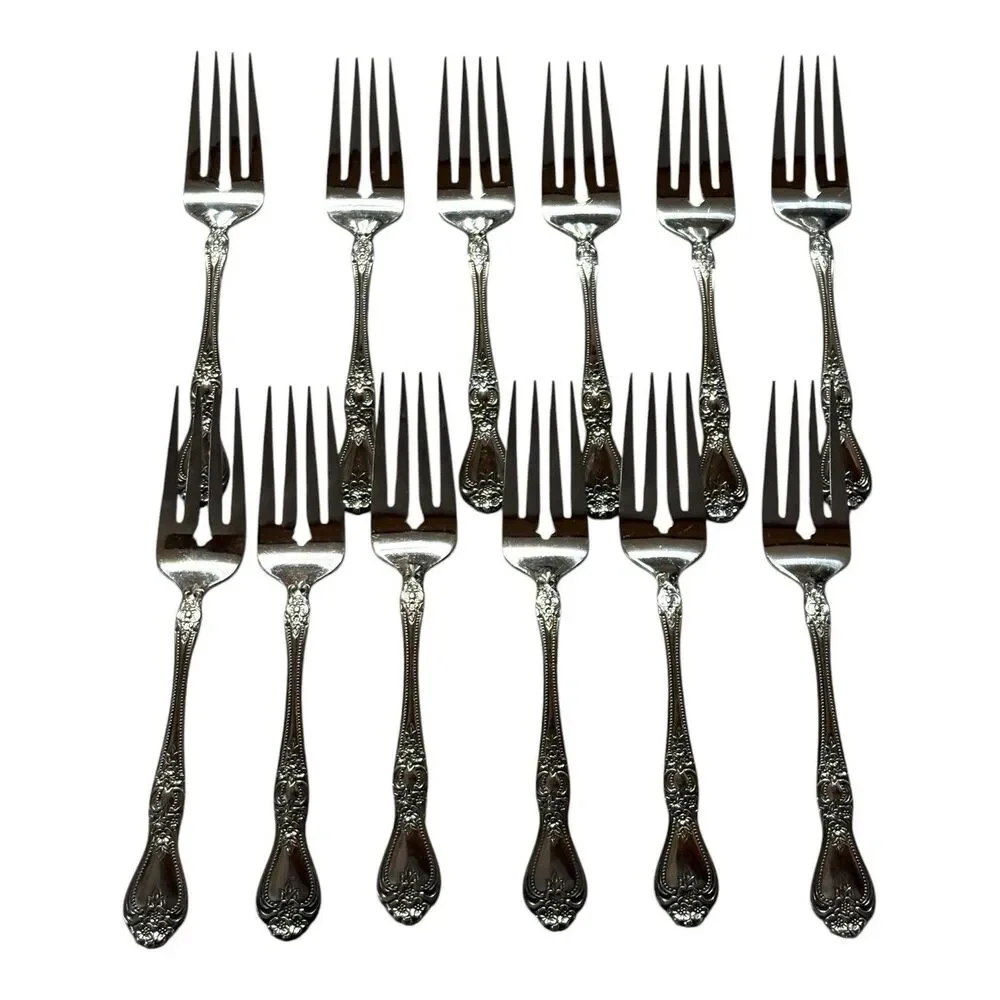 66 Piece Rogers Rose Pattern Stainless Flatware Silverware Korea Service 9-12